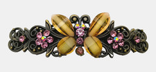 Vintage 3.25 Barrette Filigree Lucite Winged Butterfly Pink Rhinestones