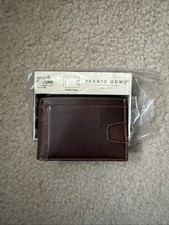 Mens Genuine Leather Bifold Wallet Brown ID Window Pronto Uomo New