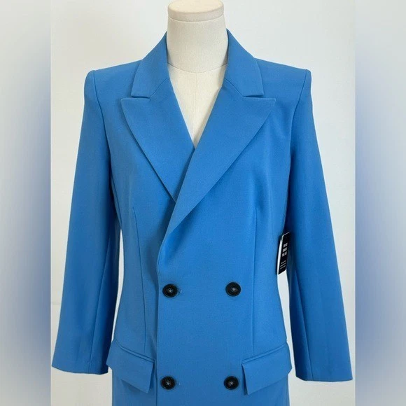 Blazer Express Azul Doble Pecho Acolchado Hombro Mini Blazer Vestido Talla XS Foto 4 de 4