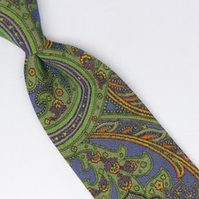 John G Hardy Mens Cotton Corduroy Necktie Blue Green Orange Paisley Soft Tie