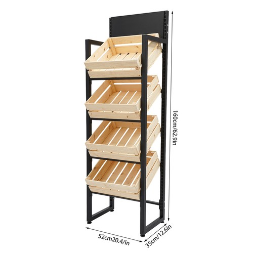 4 Tier Wood Retail Display Shelf Merchandise Fruit Display Rack Stand 4 Baskets - Picture 4 of 41