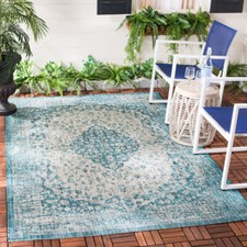 SAFAVIEH Indoor Outdoor CY8720-372 Courtyard Teal / Cream Rug
