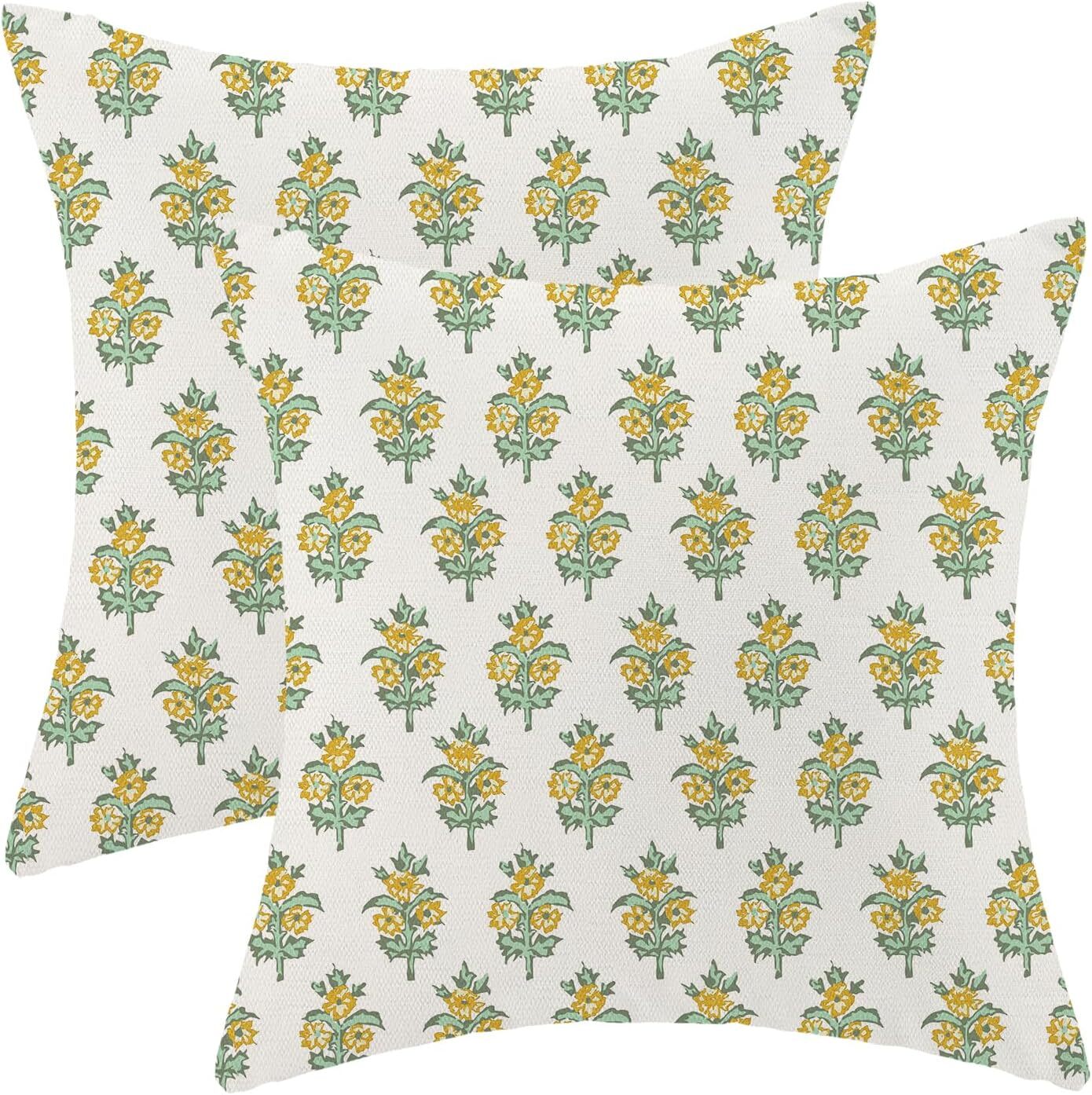 AEIOAE Mustard Yellow Boho Floral Pillow 18x18 Inch Single Pack