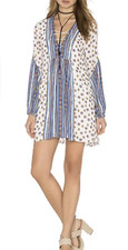 Free People Women’s Ivory Blue Boho Pebble Rain Tunic Dress size M