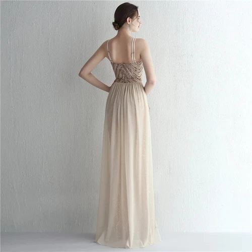 Elegant Gold Sequins Dress Evening Party Women Long Formal Evening Prom Dresses - Picture 3 of 30