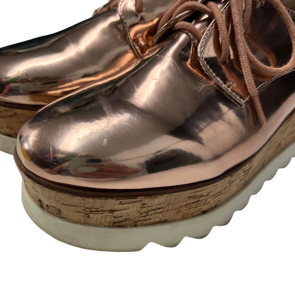 Bamboo SIZE 8 Womens Skyhigh Pink Rose Gold Metallic Wedge Lace Up Oxford Shoes - Image 3 of 4