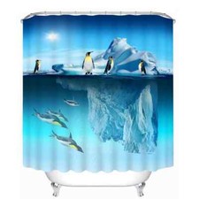 Penguins In Polar Regions 3D Shower Curtain Polyester Bathroom Decor Waterproof