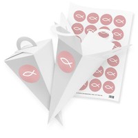 itenga 24X GeschenktüTe 21Cm Weiß Fisch Altrosa Kommunion Konfirmation Geschenk