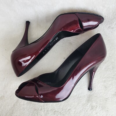 Stuart Weitzman Womens Patent Leather Red Peep Toe High Heel Pumps