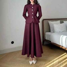 Tailleur Completo Donna Ufficio Giacca Blazer Set Gonna Rosso Cintura Slim 28689