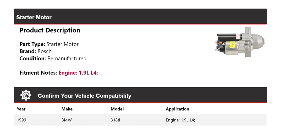 Arranque Bosch BMW 318ti 1999 1,9 L L4 (remanufacturado) Foto 2 de 4
