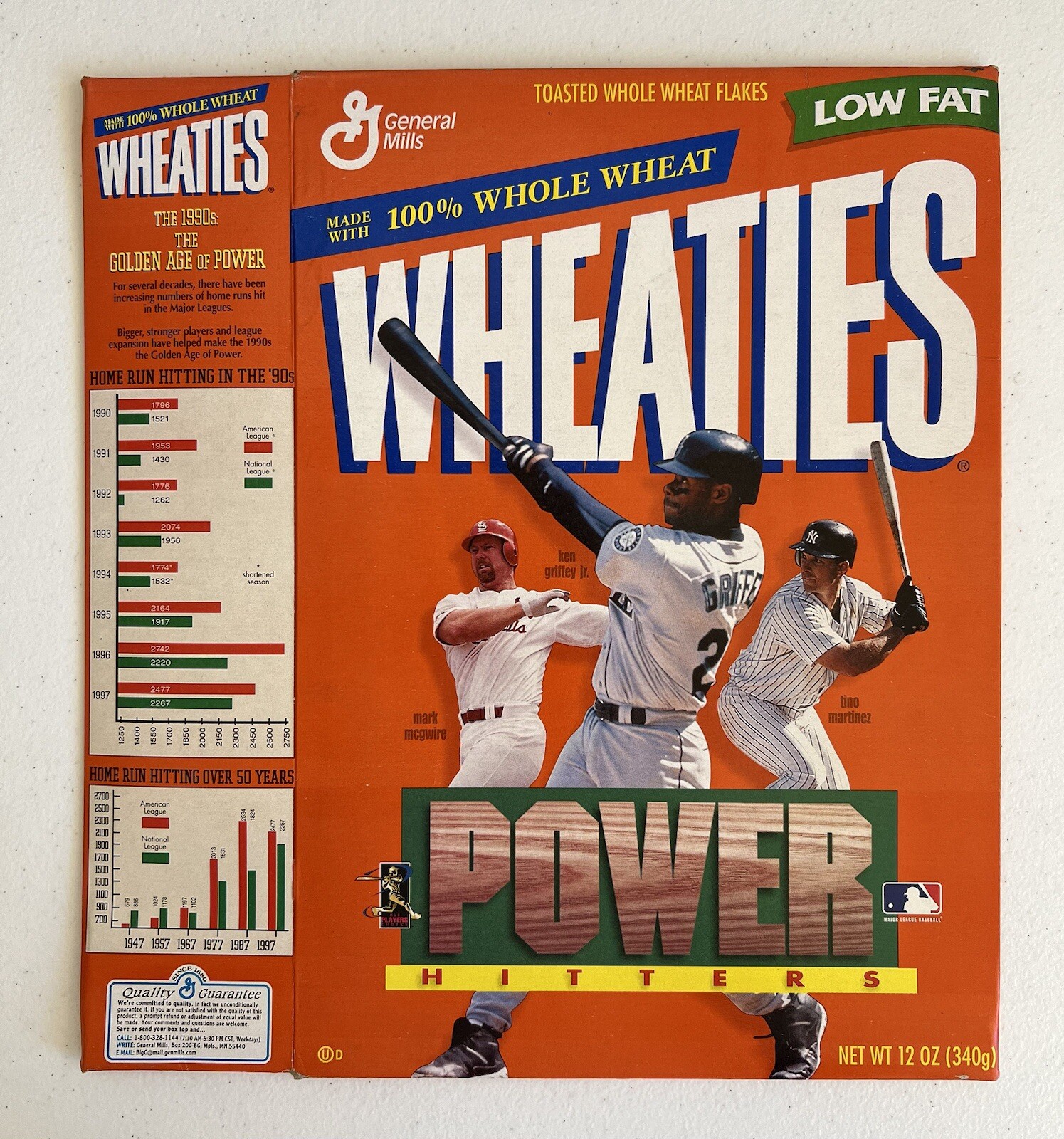 Caja de cereales Wheaties 1998 McGwire Griffey Jr Martínez vacía plana MLB béisbol