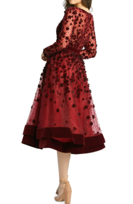 Mac Duggal Long Sleeve Fit & Flare Velvet Embellished Cocktail Dress- Size  6 | eBay