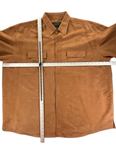 George Foreman Shirt Mens Sz 3XL Orange Long Sleeve Sueded Microfiber Button Up - Picture 2 of 6