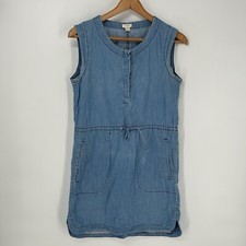 J Crew Dress Womens Extra Small Blue Sleeveless Chambray Mini Waist Tie