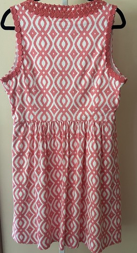 Vineyard Vines Coral Embroidered Eyelet Trim Lattice Geometric Print Dress Sz 16 - Picture 7 of 10