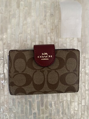 Coach Medium Corner Zip Wallet In Signature Canvas Gold/Khaki