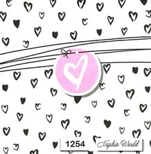  1254 TWO Individual Paper LUNCHEON Decoupage Napkins VALENTINE HEARTS BLK PINK