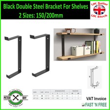 Black Heavy Duty Double Steel Shelf Bracket For Shelves 2 Sizes: 150/200mm