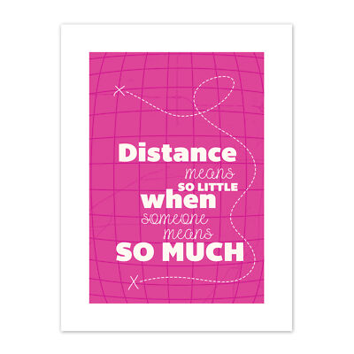 Distance Love Romantik Typografie Rosa Leinwand Wandbild Kunstdruck