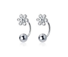 925 Sterling Silver Small Daisy Half Hoop Earrings for Women Teen Girls Flower H
