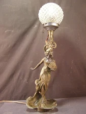 1900 Art Nouveau Statue Sculpture Woman Lady Fan Dancer Newel Post Lamp Figurine