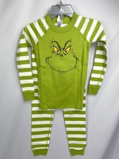 Hanna Andersson Kid 110 US 5 Grinch PJ Set Green Striped Christmas Dr. Seuss