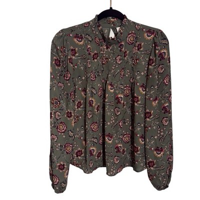 Joie X-Small Green Floral Long Sleeve Top Boho Sheer Long Sleeve Ruffle Western