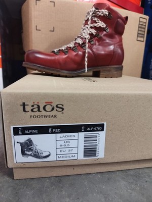 Taos Alpine Red Leather Ankle Boots Lace Up Round Toe Comfort Women's 6-6.5