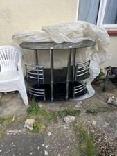 Modern 3 Tier Black Glass TV Stand with Chrome Side Guard Rails - Media Unit