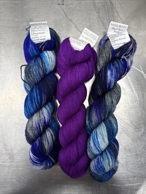 Miss Babs Hand Dyed Yarns  Yummy 2 Ply  SW Merino Mixed Color 3 Skein Lot