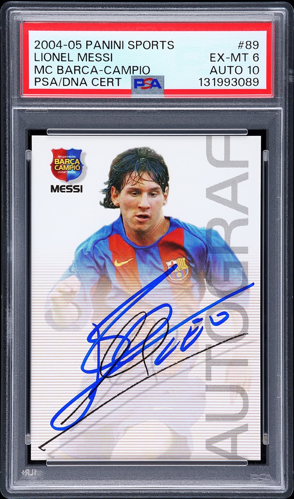 2004-05 PANINI SPORTS MEGA CRACKS BARCA #89 LIONEL MESSI ROOKIE RC PSA 6 AUTO 10
