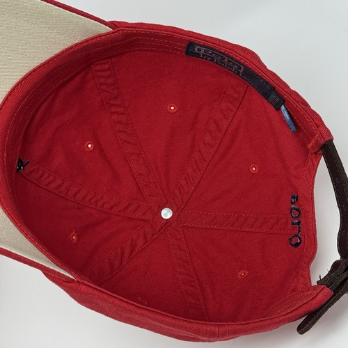 Polo Ralph Lauren Sombrero Correa de Cuero Rojo con Poni Azul Marino Informal Algodón Papá - Imagen 12 de 14