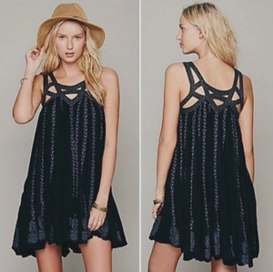 Sz XS FP One Paisley Vine Dress Black Dark Boho Whimsigoth Fairy Grunge Boho