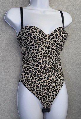 VTG Nancy Ganz Bodyslimmers Leopard Print Bodysuit Shaper 34C Retro Pinup M
