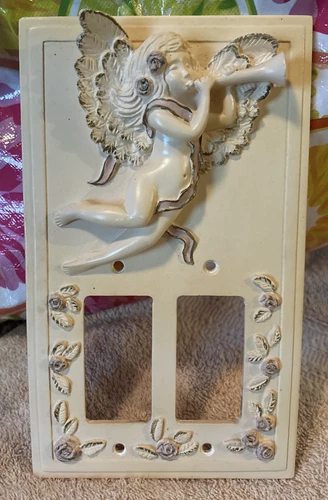 Vintage Cherub Angel Guardian Watching Over Double Rocker Switch Plate Cover