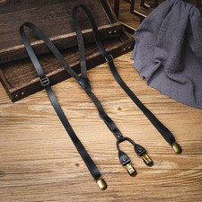 Pu Leather Braces 4-clips Retro Suspenders Y-shaped Uniform Adjustable Suit