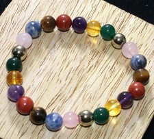 Beaded Round 7 Chakra 925 Silver Plated Bracelet FreeSize Well Made Gift GW