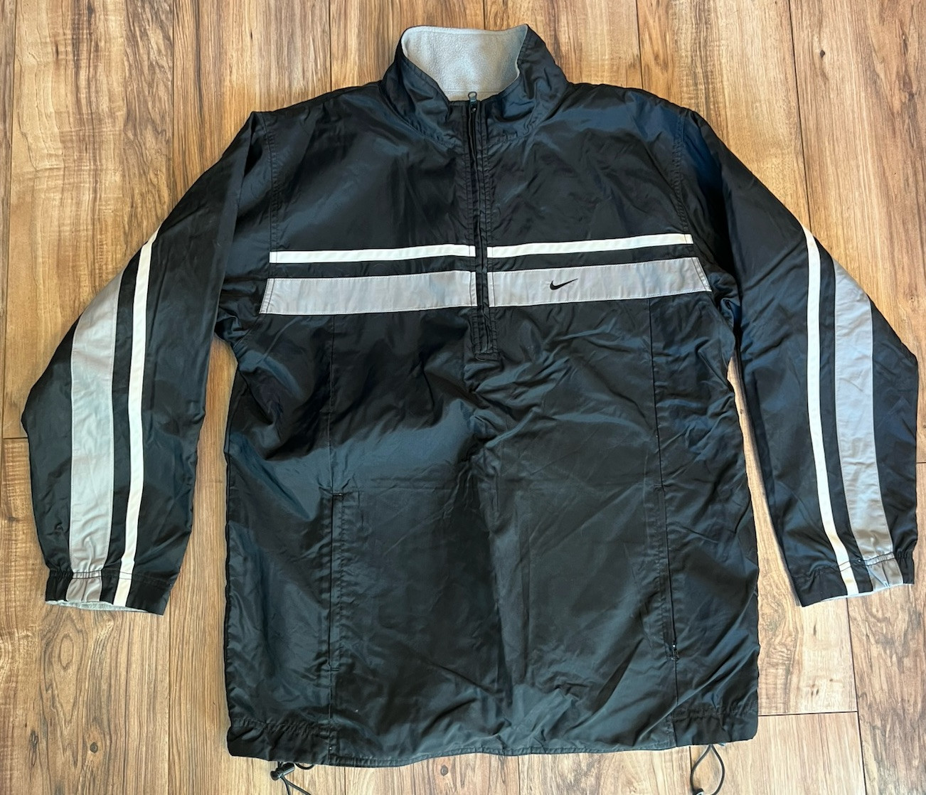 Vintage Nike Jacket Mens Medium Black Gray Track Windbreaker Pullover Swoosh Y2K