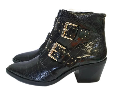 Stradivarius STR Moc Croc Heeled Buckle Boots In Black Size UK 8 EU 41 D1 248