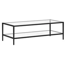 Pemberly Row 54" Black Bronze Coffee Table with Clear Glass Shelf