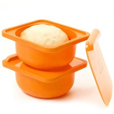 Orange 2 Pack 500ml Pizza Dough Proofing Containers With Lids - Silicone Pizz...