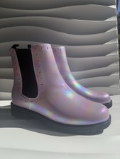 Girls Iridescent Chelsea Ankle Boots Pink Holographic, Sizes 5 6