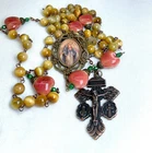 Rosary Immaculate Mary Tiger Eye Beads Victorian Style Antiqued Pardon Crucifix