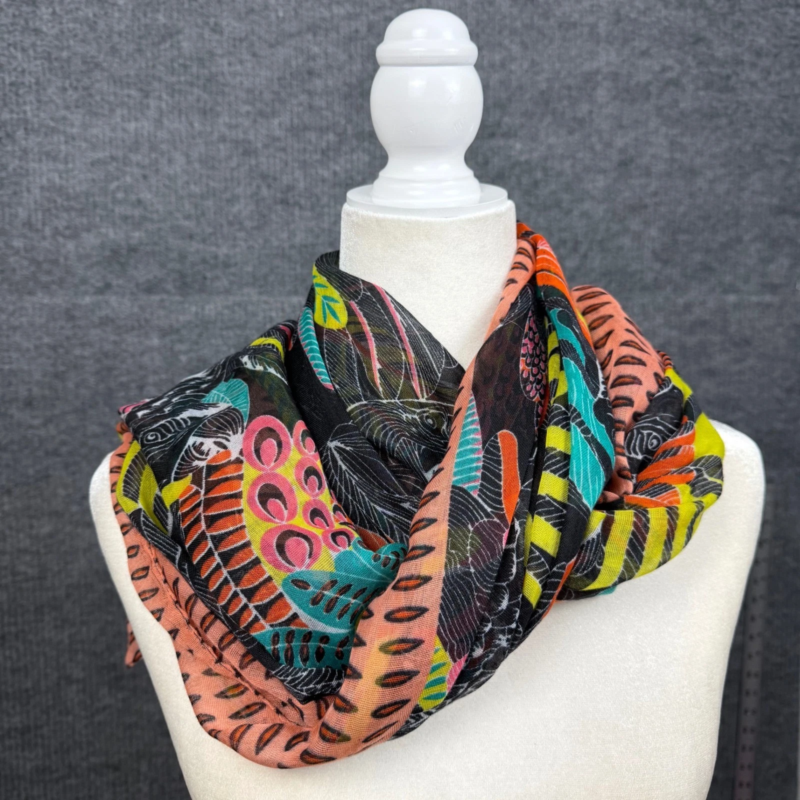 Anthropologie Scarf Womens Tropical Parrot Bird Floral Lightweight Art to Wear