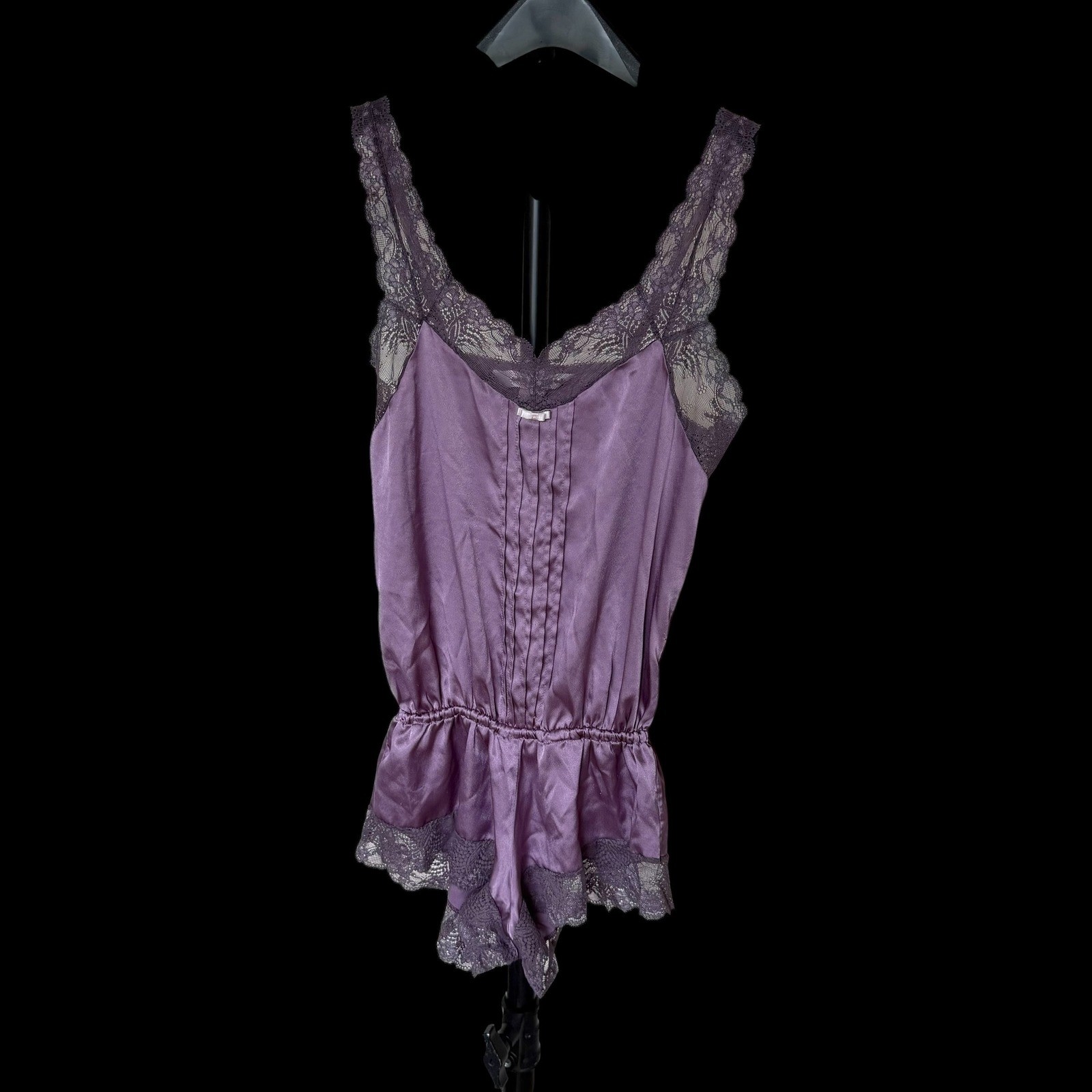 Victoria's Secret Angels Purple Satin Lace Teddy Romper XS Coquette Lingerie