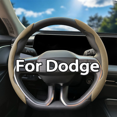 For Dodge 2PCS Segmented Steering Wheel Cover Nappa Leather Breathable Anti-slip