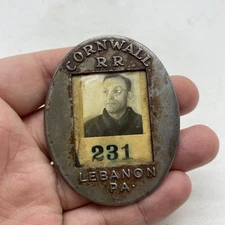 RARE 1930s Cornwall Railroad Co. Employee Badge Photo ID Lebanon Pa 11