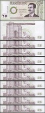 Iraq Saddam 25 Dinar 2001, UNC, 10 Pcs LOT, P-86