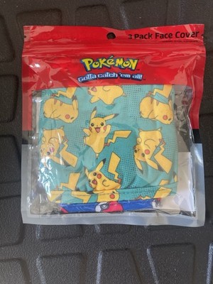 Pokémon Pack of 3 Face Cover Adult Size Reusable Face Masks Pikachu NEW SEALED